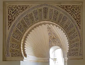 Islamic design architectural detail inside the Moorish palace of the Alcazaba