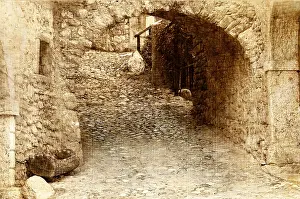 Italian alley in grunge background style