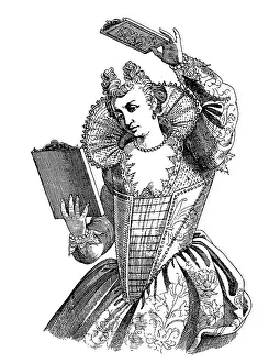 Italian lady from Venice with upswept hairdo and pointed collar