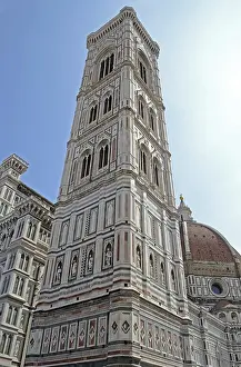 Italy, Florence, the three-coloured campanile of the cathedral