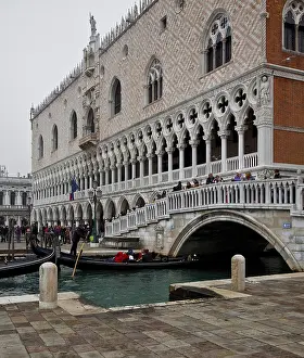 Italy Venice Doge's Palace -22 built 13-14th century South facade from east right Ponte di Paglia<br> Italy