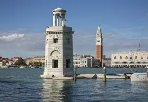 Italy Venice Marina near San Giorgio Maggiore -291 Lighthouse from 1813 behind Campanile of San Marco right Doge's