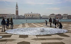 Italy Venice San Giorgio Maggiore -155 forecourt at an art performance of the 2017 Biennale with a view of