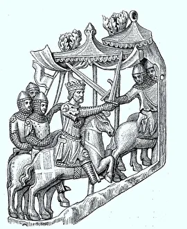 Ivory carving showing King Adolf in a melee at the end of the 13th century
