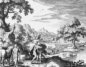 Jacob's reconciliation with Esau bible by Matthaeus sMerian