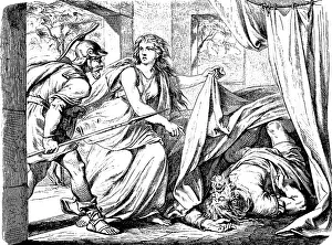Jael kills Sissera with hammer and nail and shows him to the warrior Barak