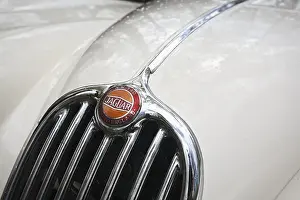 Front side of a Jaguar XK 140, classic car
