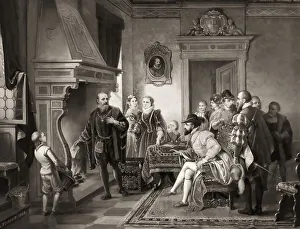 Jakob Fugger burning the debenture bonds of Emperor Charles V at the Fuggers House