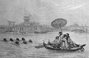 Japanese ferry, Japan, historic illustration