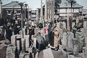 Japanese people at cemetery, Japan, Asia