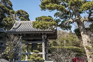 Japanese temple with bell tower and traditional architecture