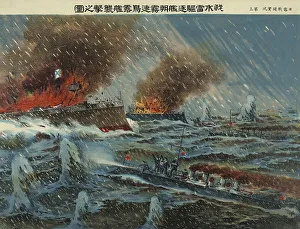 The Japanese torpedo destroyers Asagiri and Hayadori attack the Russian battleships