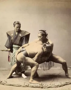 Japanese wrestlers circa 1871, Sumo wrestlers