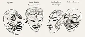 Javanese Topeng masks, 1817, from History of Java by Sir Thomas Stamford Bingley Raffles