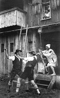Jealousy, husband and rival beating each other