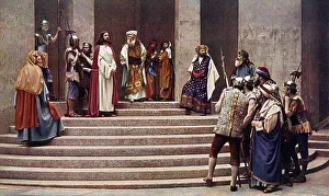 Jesus before Anas, colour post card from a Uvatypie template