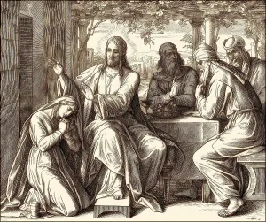 Jesus forgives a woman taken in Adultery