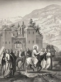 Jesus riding a donkey to Jerusalem