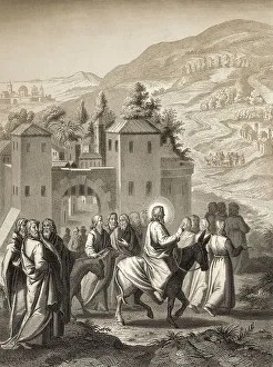 Jesus riding a donkey to Jerusalem