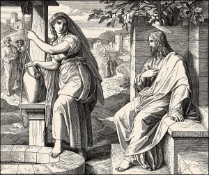 Jesus talks with a Samaritan woman