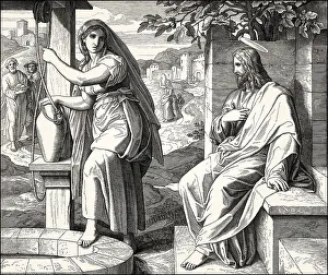 Jesus talks with a Samaritan woman