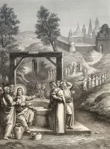 Jesus talks with a Samaritan woman