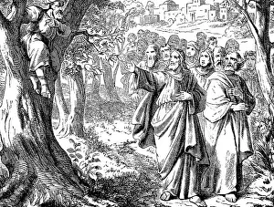 Jesus and the tax collector Zacchaeus on the mulberry tree