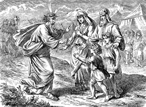 Jethro unites Moses with his woman and children