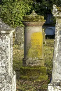 Jewish cemetery with gravestones and grave slabs with green moss