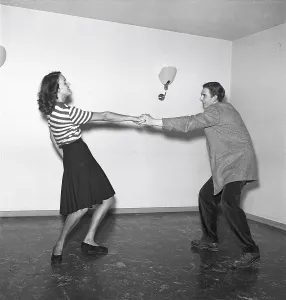 Jitterbug dance. A dance popularized in the United states and spread by American soldiers and sailors around the world during the Second world war. Pictured here Erik Danielsen and Miss Gunvor Johansson when dancing the Jitterbug dance 1944