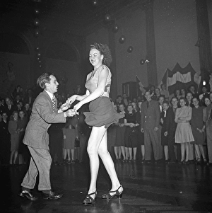 Jitterbug dance. A dance popularized in the United states and spread by American soldiers and sailors around the world during the Second world war. Pictured here a young couple when dancing the Jitterbug dance 1948 during a competition dance event