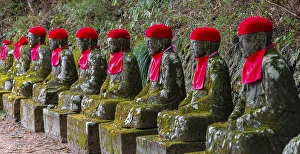 Jizo statues with red caps, protective deities for deceased children