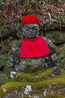 Jizo statues with red caps, protective deities for deceased children