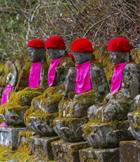 Jizo statues with red caps, protective deities for deceased children