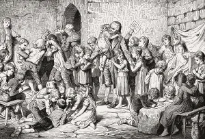 Johann Heinrich Pestalozzi among the orphans at Nidwalden after the desolation of the canton Unterwalden by the French