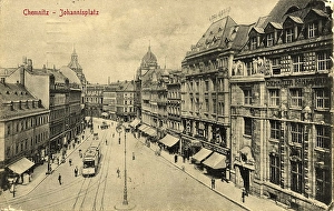 Johannisplatz in Chemnitz, c. 1905, postcard, Saxony, Germany, digitally enhanced reproduction from a historical original, c. 1900, public domain, Europe