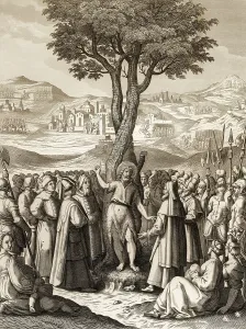 John the Baptist tells people about Jesus at the Jordan