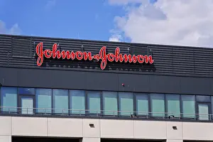 Johnson & Johnson company logo on headquarters building on April 29