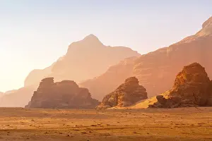 Jordan, Wadi Rum red dune sand and beautiful rocks landscape