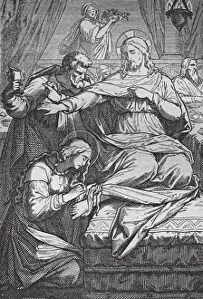 Judas with the purse, historic steel engraving from 1860