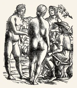 Judgement of Paris, Italian woodcut, c. 1500