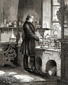 Justus Freiherr von Liebig, German chemist and scientist, digitally edited, in his laboratory at Giessen, Hesse, Germany, Europe