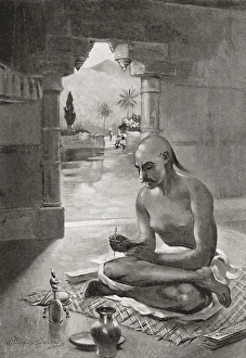 Kalidasa writing the poem Meghaduta