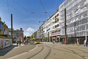 Karlsruhe, Germany, August 2021: Town square called Europaplatz in city center