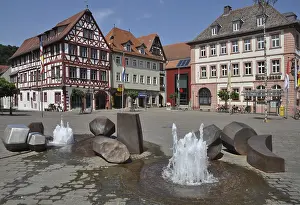 Karlstadt, Main, fountain, half-timbered house