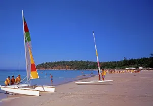 Kata Beach, catamaran, sailing boat, holidaymakers, tourists, Phuket, Thailand, Asia