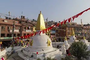 Kathmandu, Nepal, December 03, 2014: Small temple at the historic Boudhanath Stupa complex