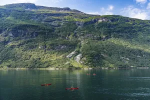 Kayakers in Geirangerfjord, Sunmore