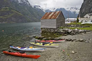 Kayaks on Undredal Beach along the Aurlandsfjord