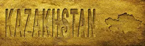 Kazakhstan Map and Text on Grunge Gold Texture